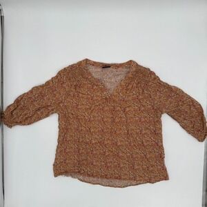 Jones & Co. Blouse Women's 1X Brown Ditsy Floral 3/4 Sleeve V Neck Pullover